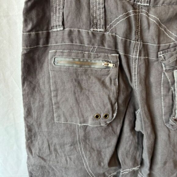 Pete + Greta Johnny Was Taupe Linen Blend Cropped Utility Cargo Pants Sz 4 - Picture 4 of 7